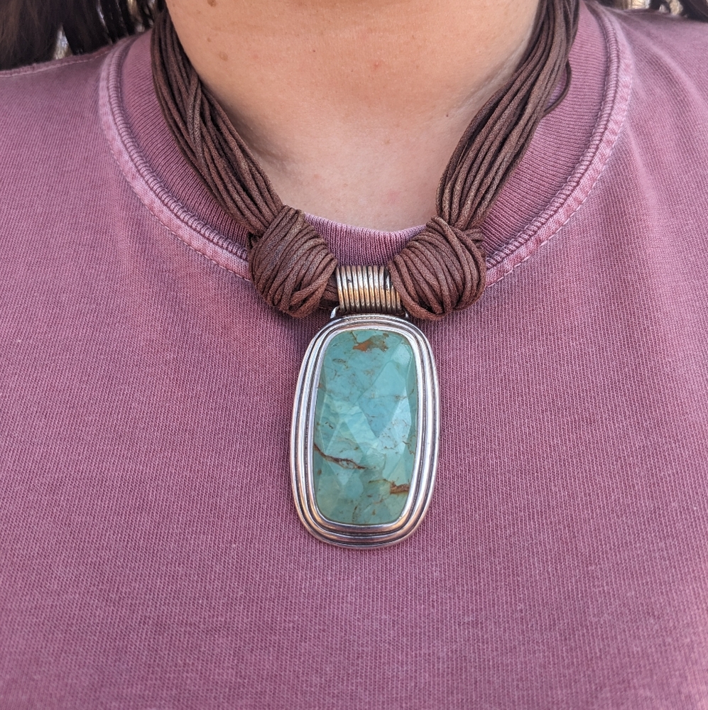 Vintage Elegant 16" Barse sterling silver brown and Turquoise Pendant Necklace - Picture 5 of 6